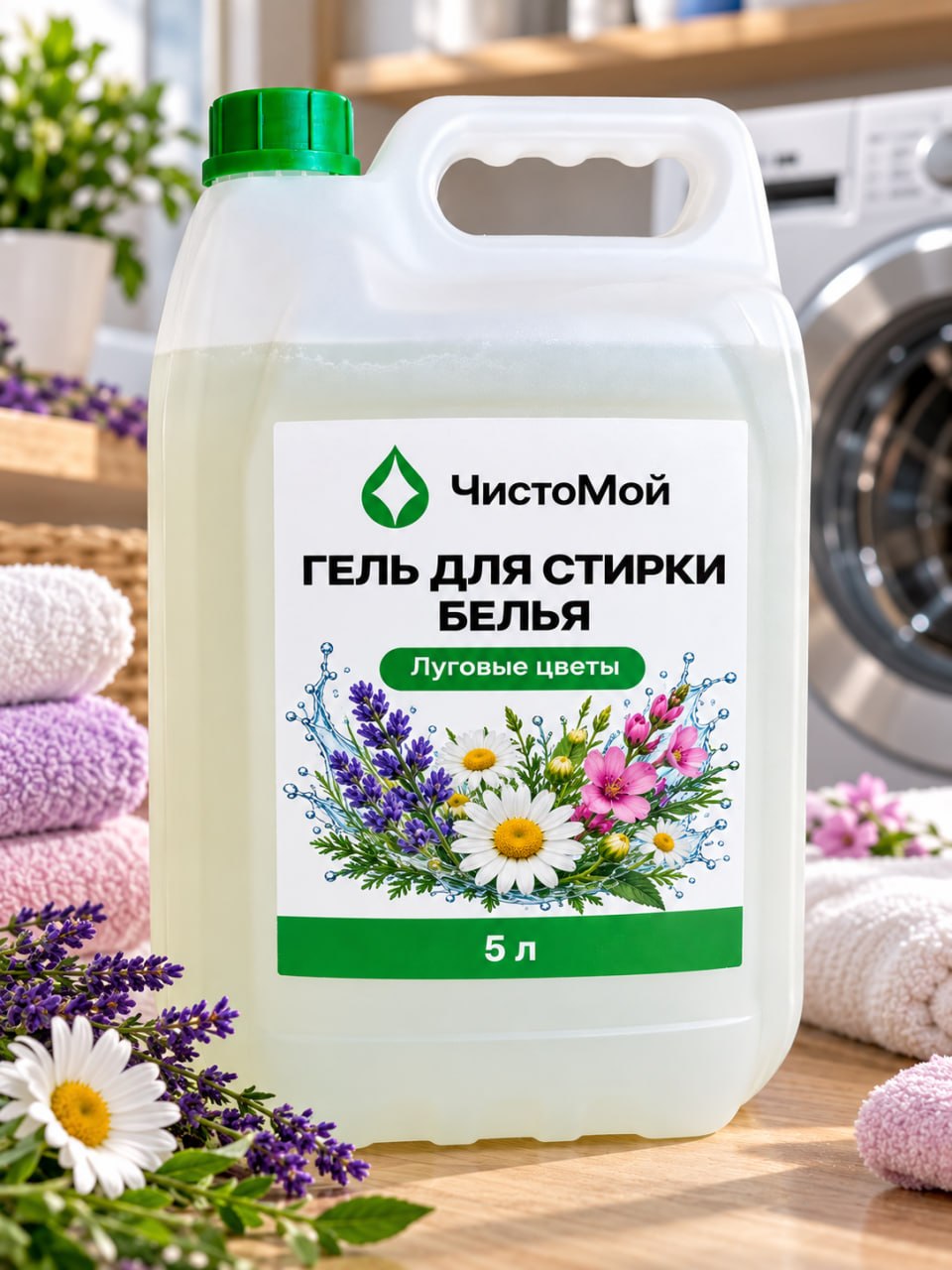 Канистра геля для стирки Луговые цветы объёмом 5 литров